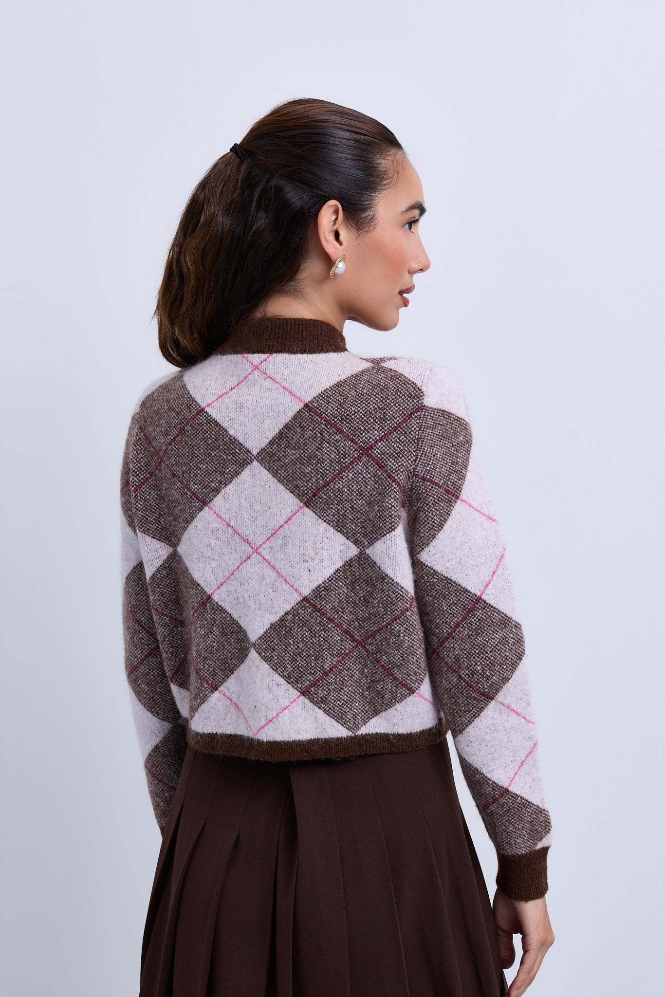 Mohair Knit Argle Pattern Cropped Soft Knit Cardigan