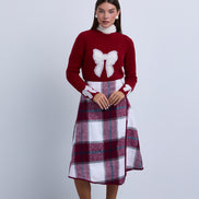 Fine Knit High Neck Top with Inset Bow Details