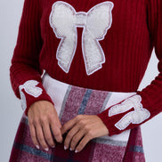 Fine Knit High Neck Top with Inset Bow Details