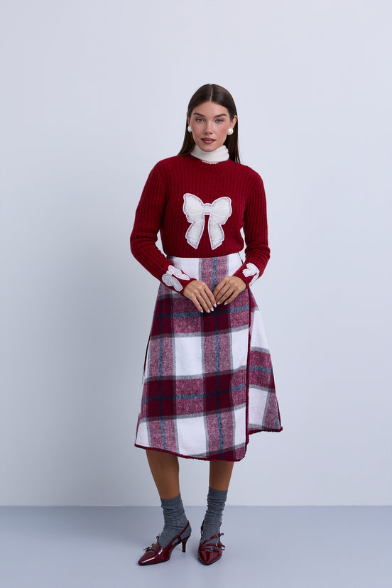 Fine Knit High Neck Top with Inset Bow Details