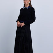Contrast Embellished Collar Top with Wide Sleeve