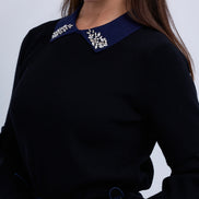 Contrast Embellished Collar Top with Wide Sleeve