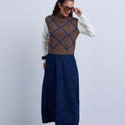 Textured Knit Diamond Design Top with Attached Sleeves
