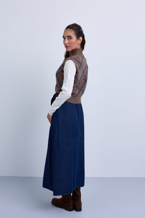 Textured Knit Diamond Design Top with Attached Sleeves