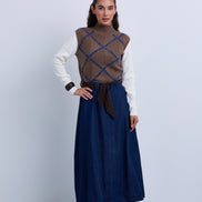 Textured Knit Diamond Design Top with Attached Sleeves