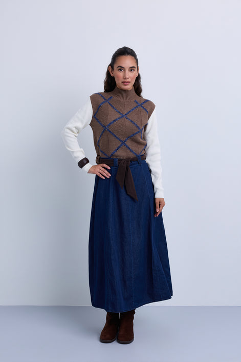 Textured Knit Diamond Design Top with Attached Sleeves