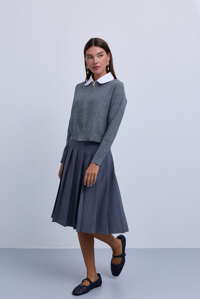 Pebble Texture Sequin Knit Yarn with Shirt Collar