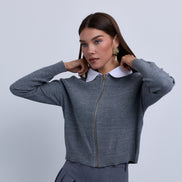 Pebble Texture Sequin Knit Yarn with Shirt Collar