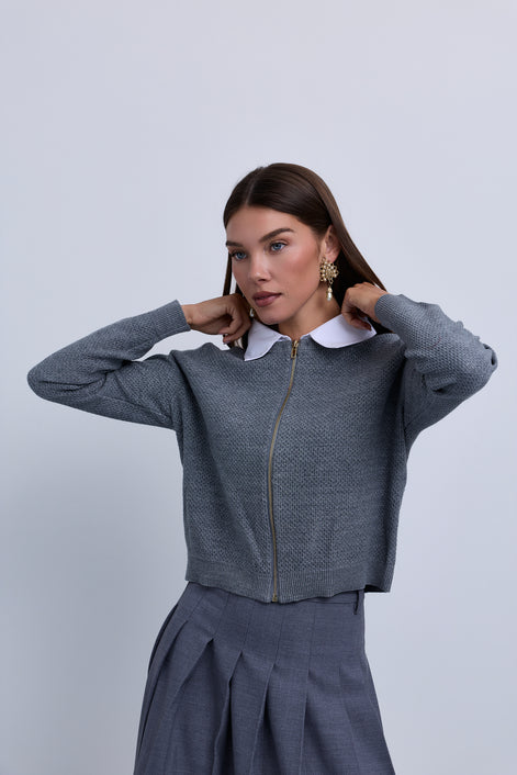Pebble Texture Sequin Knit Yarn with Shirt Collar