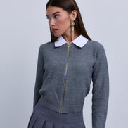 Pebble Texture Sequin Knit Yarn with Shirt Collar