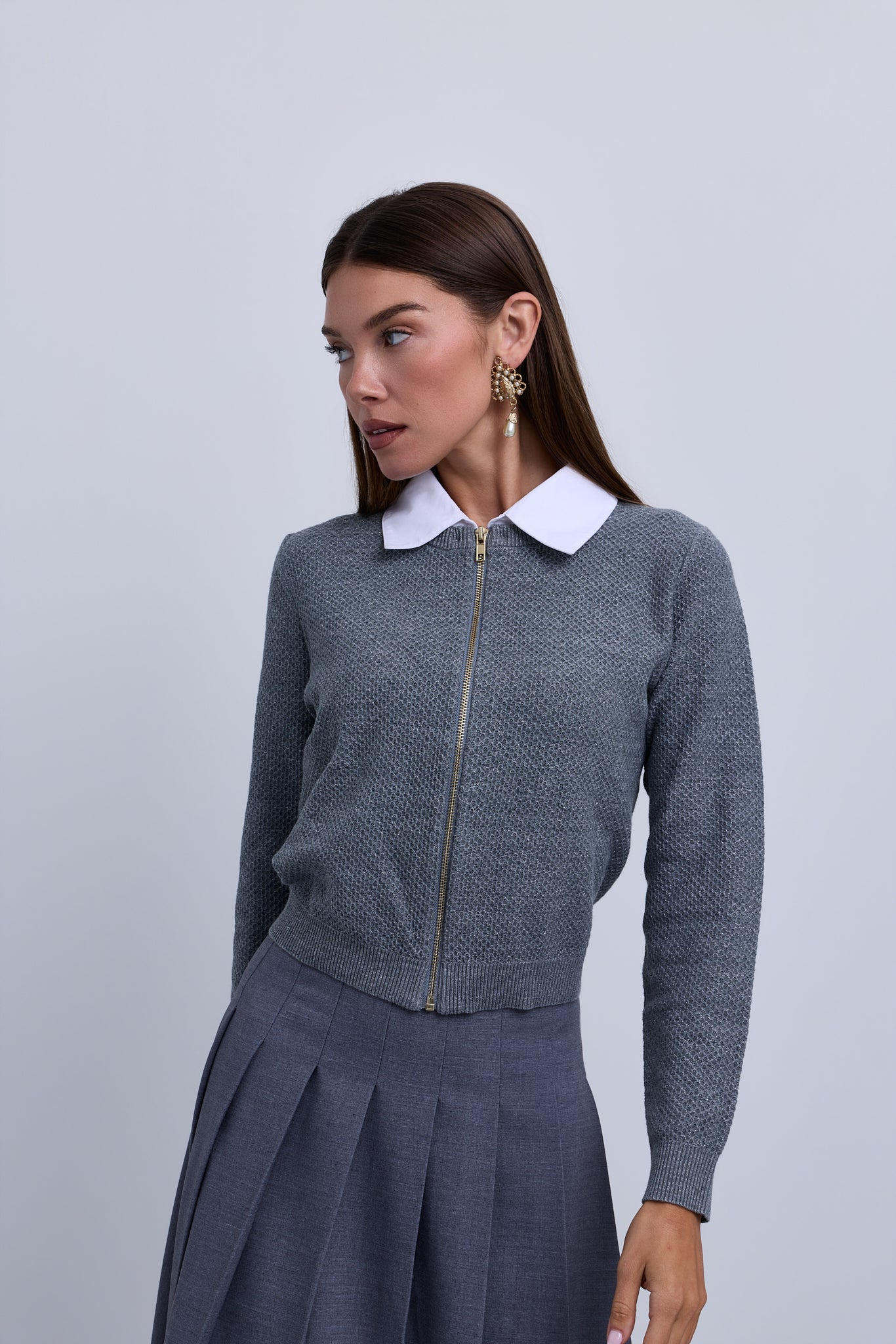 Pebble Texture Sequin Knit Yarn with Shirt Collar