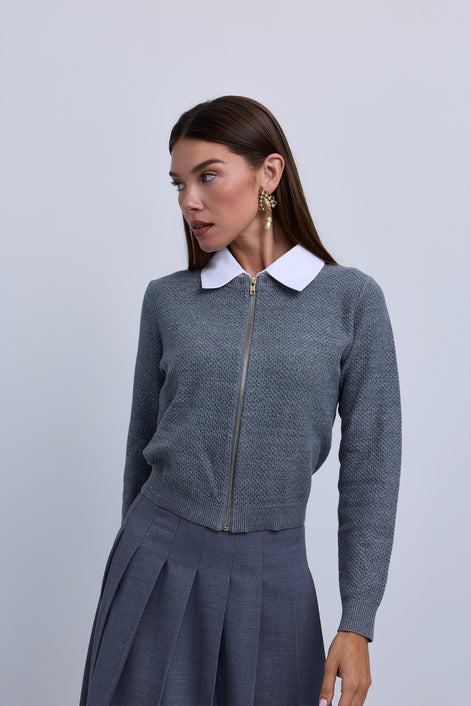 Pebble Texture Sequin Knit Yarn with Shirt Collar