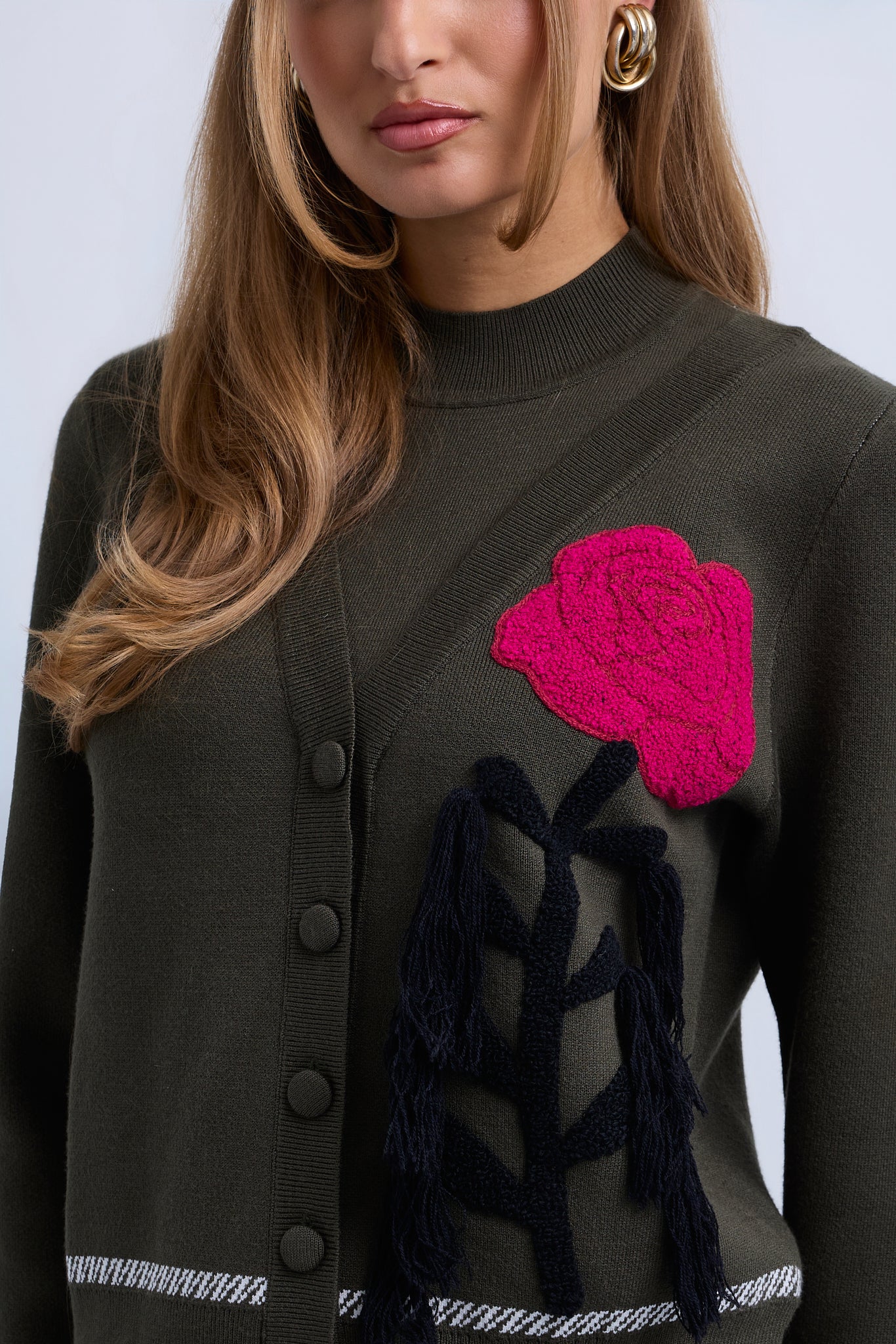 Knit Top with Colour Pop Falling Flower and contrast Cuffs