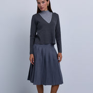 V Neck Design Top With Contrast Piping and High Neck Insert