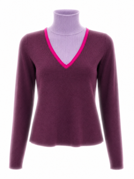 V Neck Design Top With Contrast Piping and High Neck Insert