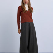 V Neck Design Top With Contrast Piping and High Neck Insert