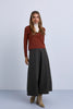 V Neck Design Top With Contrast Piping and High Neck Insert - Rust