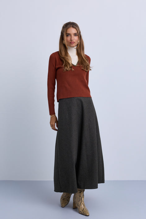 V Neck Design Top With Contrast Piping and High Neck Insert