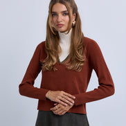 V Neck Design Top With Contrast Piping and High Neck Insert