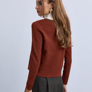 V Neck Design Top With Contrast Piping and High Neck Insert
