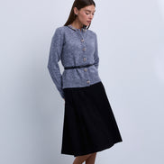 Knit Belted Cardigan with Embellished Neckline and Buttons