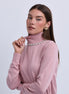 Fine Knit Hi Neck Top with embellished Neckline - Pink