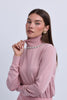 Fine Knit Hi Neck Top with embellished Neckline - Pink