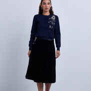Button Front Knitted Cardigan with Side Beaded Flower Design