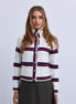 Cable Design Wide Collar Buttoned Cardigan with Stripe Insets