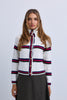 Cable Design Wide Collar Buttoned Cardigan with Stripe Insets
