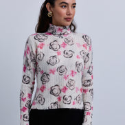 All Over Flower Print Roll Neck Top