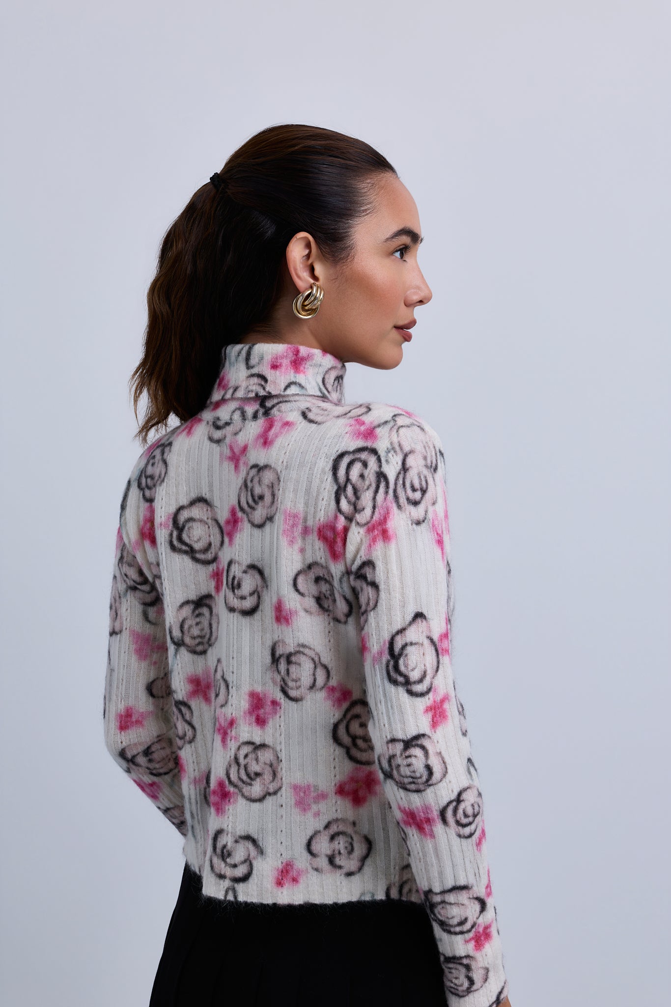 All Over Flower Print Roll Neck Top