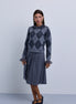 Diamond Design Knit Top with Lace Neckline & Cuffs