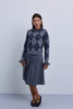 Diamond Design Knit Top with Lace Neckline & Cuffs