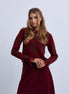 Diamond Design Knit Top with Lace Neckline & Cuffs - Burgundy