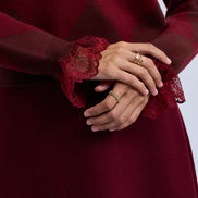 Diamond Design Knit Top with Lace Neckline & Cuffs