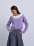 Knit Top with embossed  Stitched Design and Crochet Collar