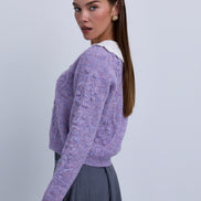 Knit Top with embossed  Stitched Design and Crochet Collar