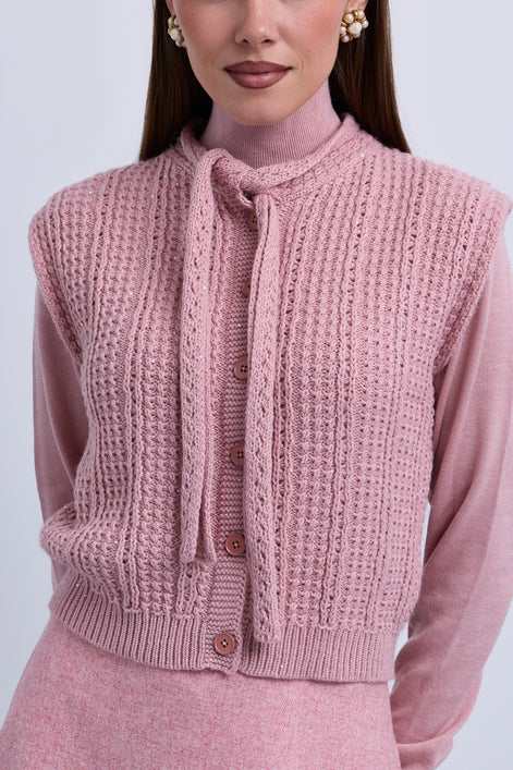Sequin Yarn Sleeveless Vest with Neck Tie