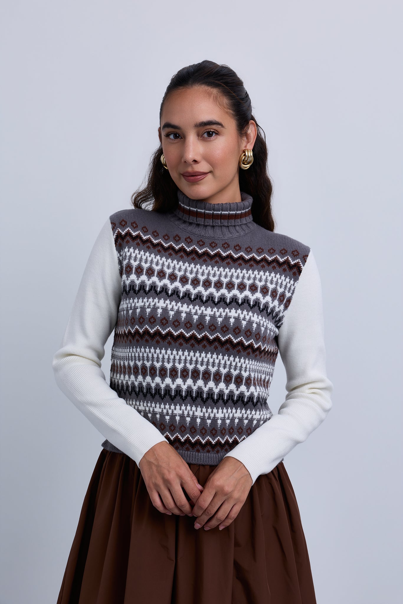 Fair Isle Knit Look Maxi Dress