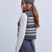 Patterned Knit Sleeveless Roll Neck Top