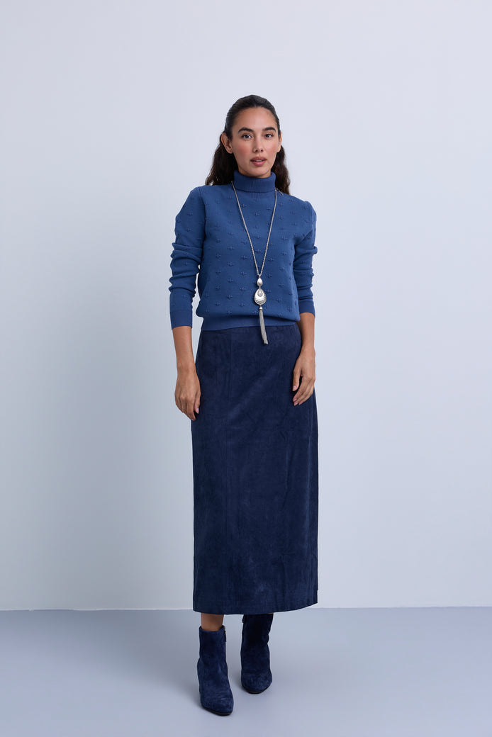 All Over Texture Embossed Knit Polo Neck Top