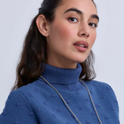 All Over Texture Embossed Knit Polo Neck Top