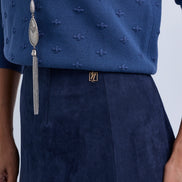 All Over Texture Embossed Knit Polo Neck Top