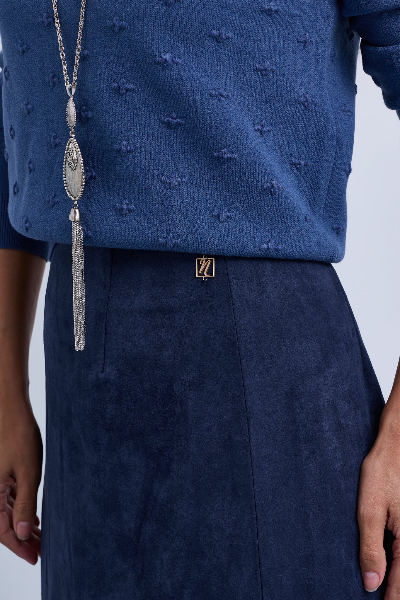 All Over Texture Embossed Knit Polo Neck Top
