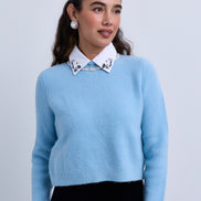 Beaded Neckline Knit Top with Beaded Shirt Collar