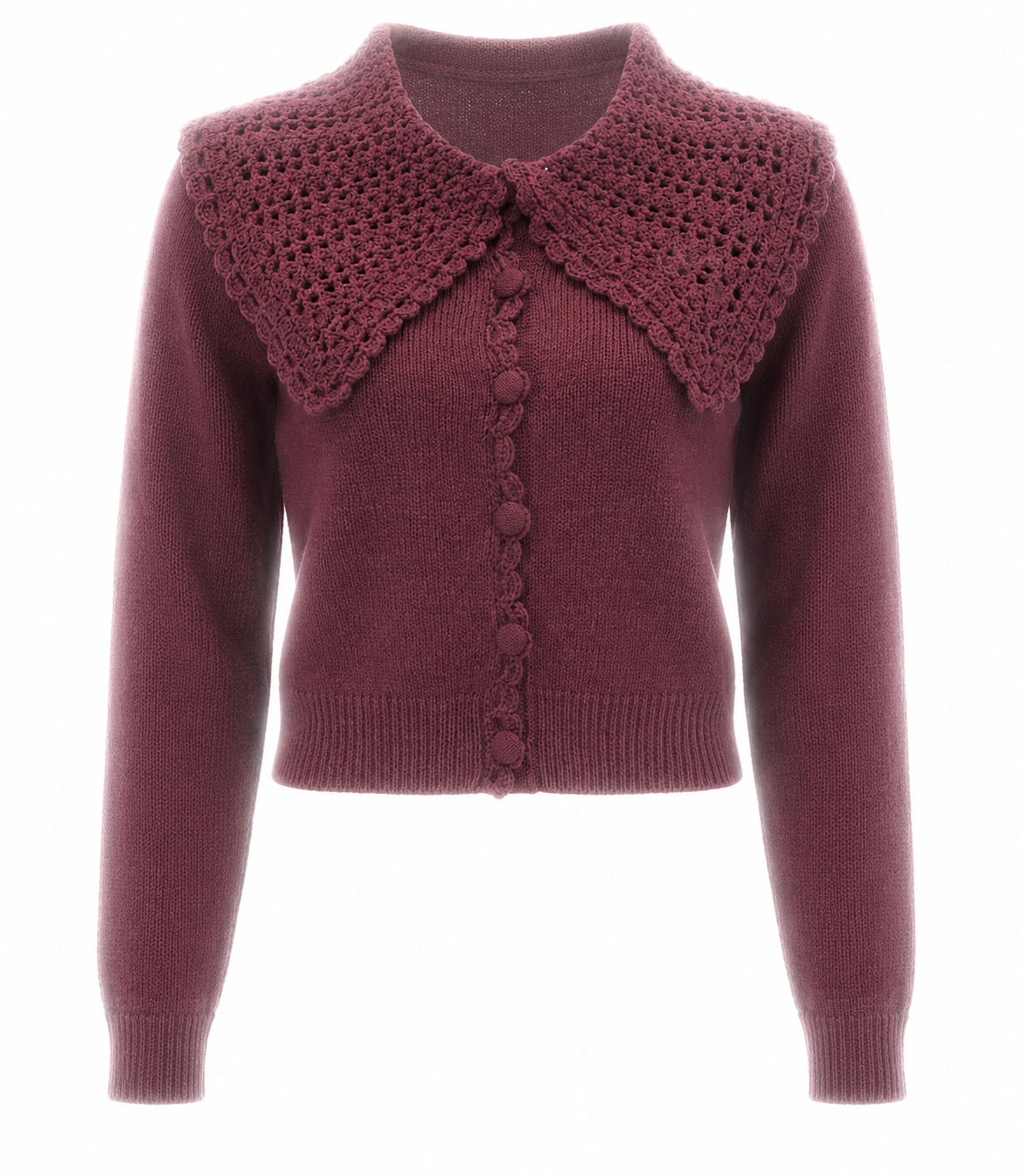 Wide Crochet Collar Button Front Cardigan