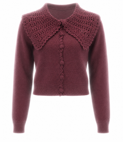Wide Crochet Collar Button Front Cardigan