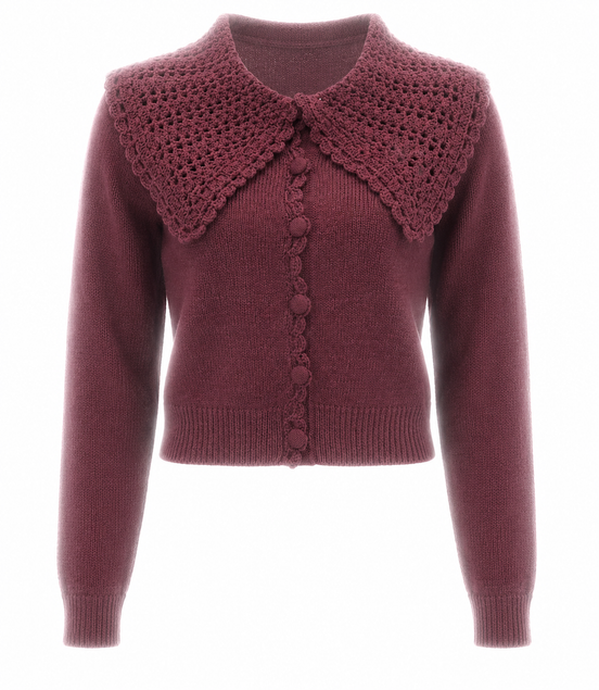 Wide Crochet Collar Button Front Cardigan