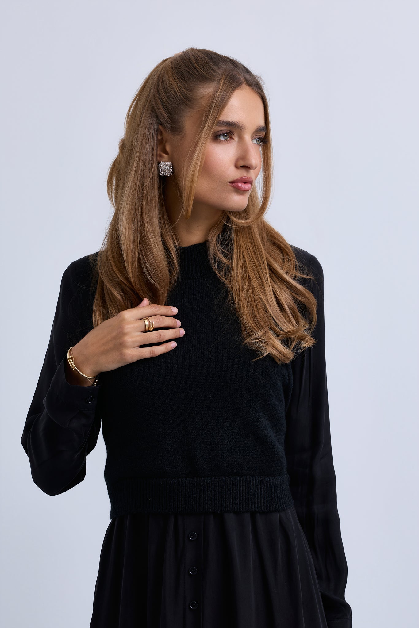 Back Tie Knitted Vest and Cupro Combined Maxi Dress